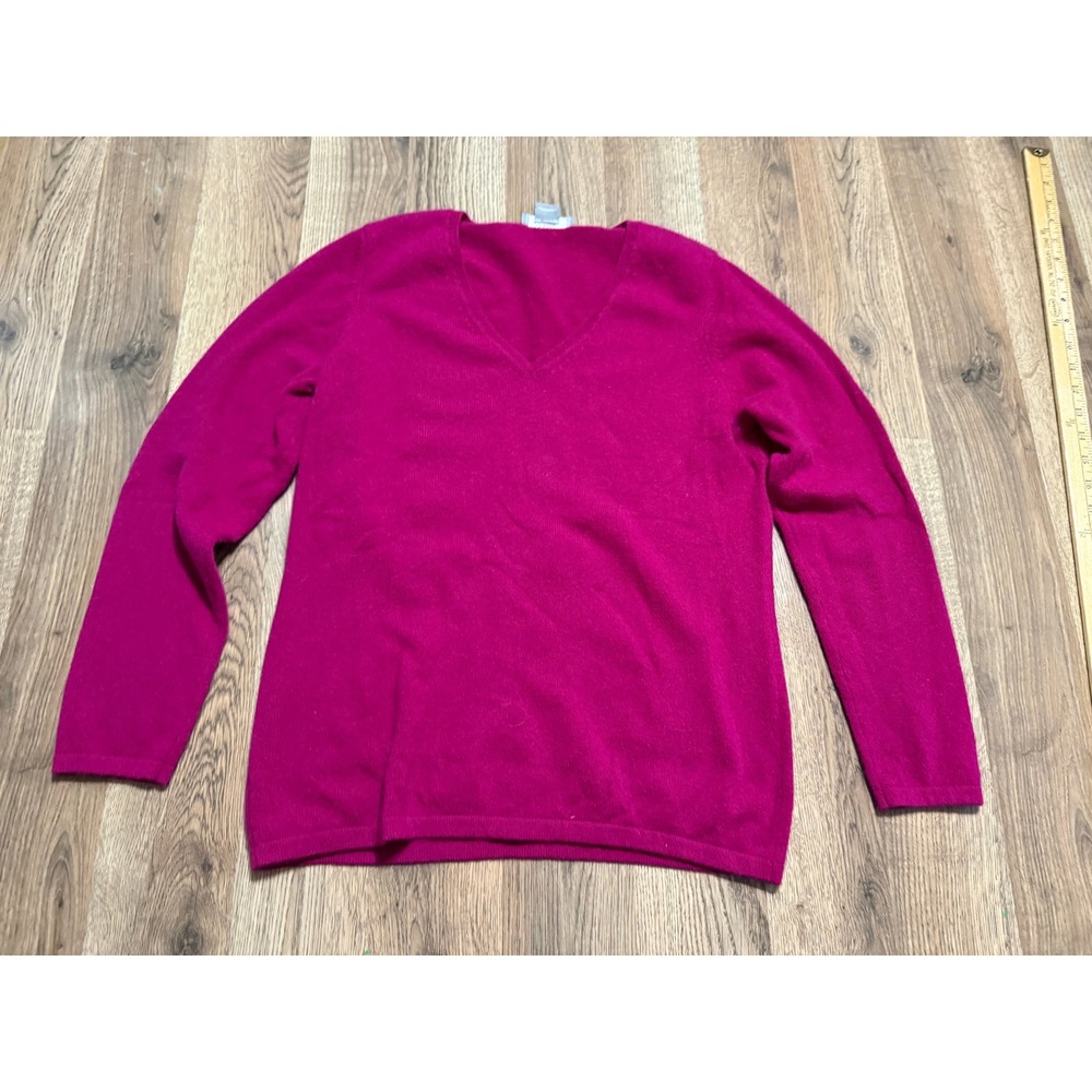 Ann Taylor Sweater Womens Size LP Pink V-Neck Long Sleeve Cashmere Pullover